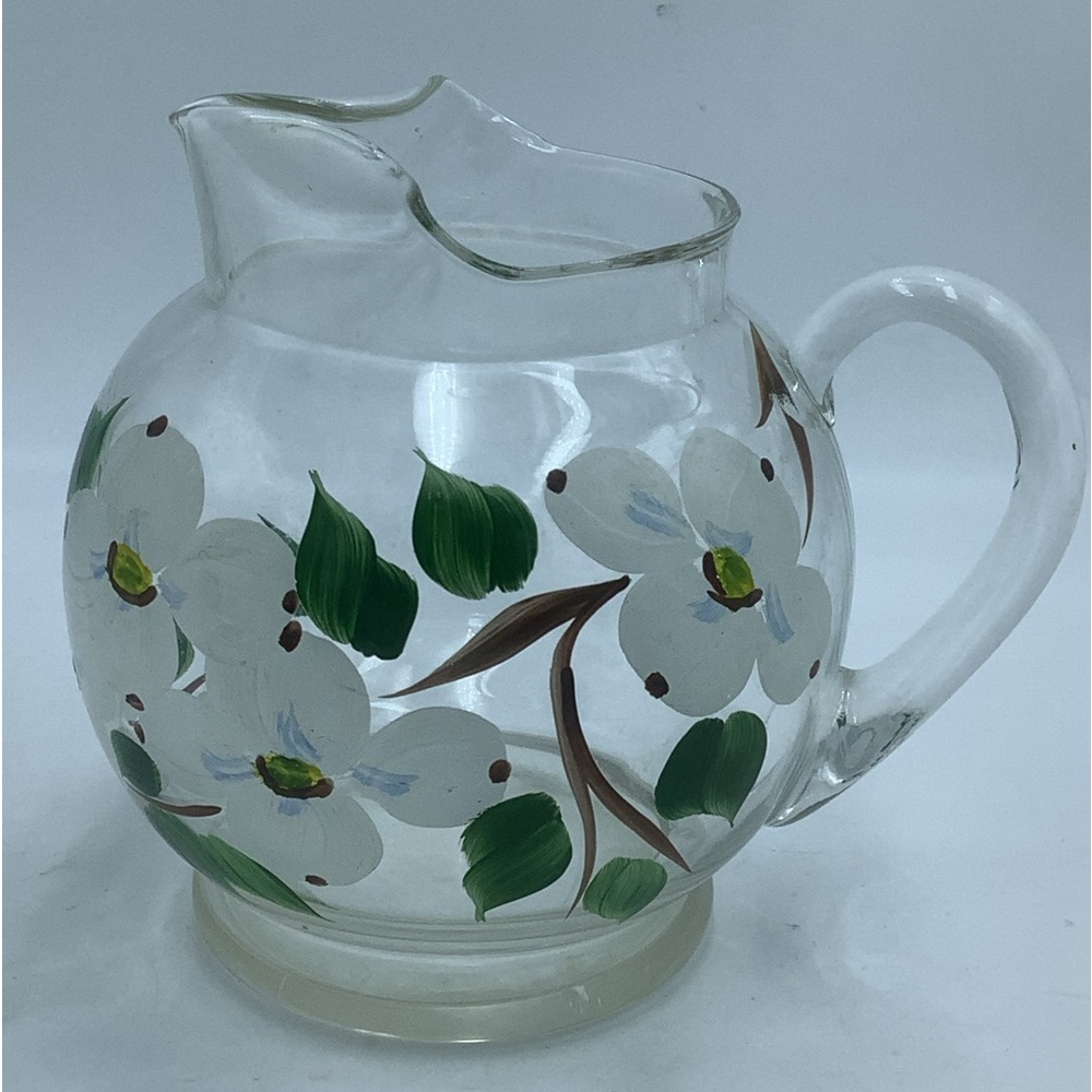 Vintage Hand Painted Dogwood Ball Pitcher with Ice Lip